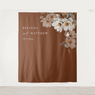 Artistic Ivory Floral Terracotta   Wedding Tapestry