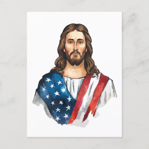 Artistic Jesus with American flag Postcard