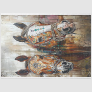 Artistic Jewelled Painting Horses Decoupage Tissue Paper