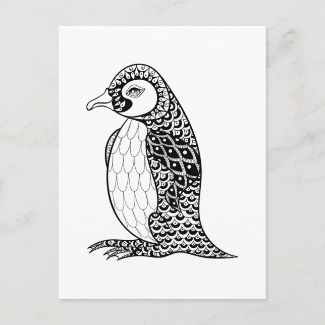 Artistic King Penguin Zendoodle Postcard (Front)