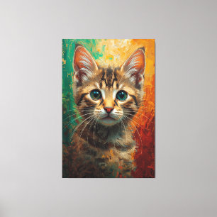 Artistic Kitten Portrait – Vibrant Oil Painting Canvas Print