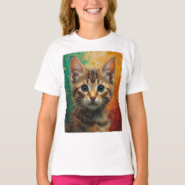Artistic Kitten Portrait – Vibrant Oil Painting T-Shirt