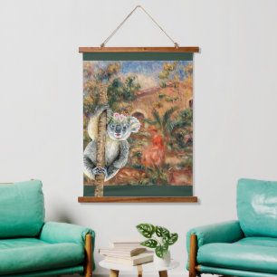 Artistic Koala and Renoir's Farmhouse  Hanging Tapestry