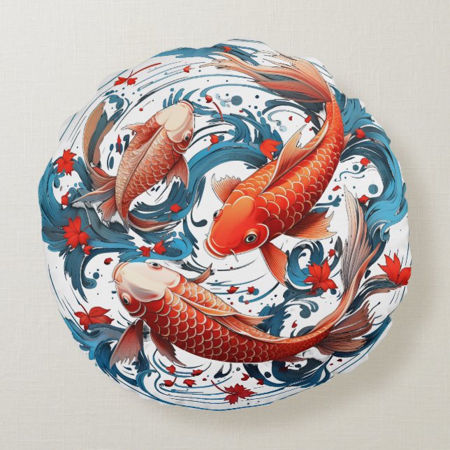 Artistic Koi Fish Round Pillow (Back)