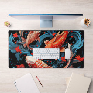 Artistic Koi Fish with Black Base Desk Mat
