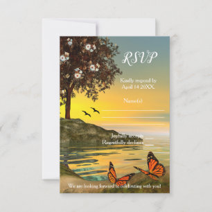 Artistic Lake Waterfront Butterfly RSVP Card