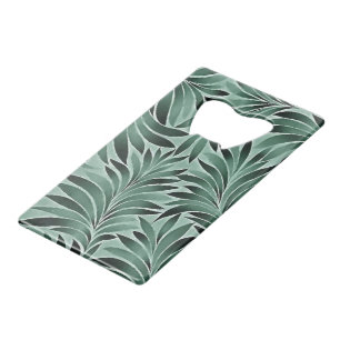 Artistic Leaves Aqua Grey Colour Scheme Credit Card Bottle Opener
