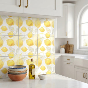 Artistic Lemons Yellow Grey Seamless Pattern Tile