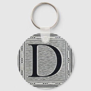 Artistic Letter "D" Woodcut Woodblock Initial Keychain