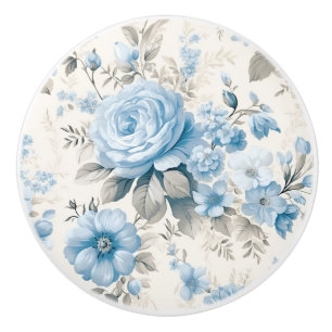 Artistic Light Pastel Blue Roses Ceramic Knob