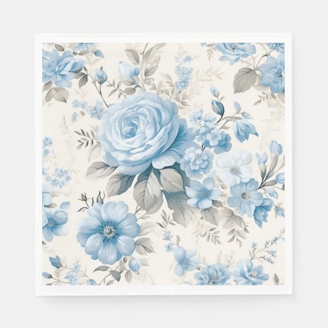 Artistic Light Pastel Blue Roses Napkin (Front)