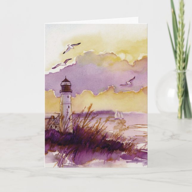 Artistic lighthouse watercolor customizable card (Front)