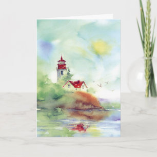 Artistic lighthouse watercolor customizable card