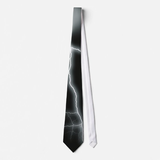 artistic lightning bolt white on black classic tie (Front)