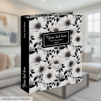 Artistic line art floral binder in grey hues