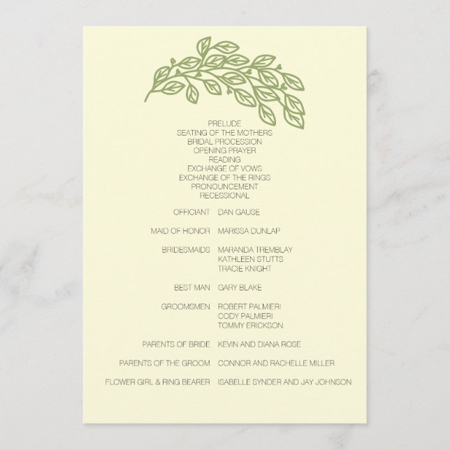 Artistic Line Leaves Wedding Program (Front)