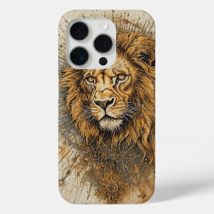 Artistic Lion with Golden Geometric  iPhone 15 Pro Case