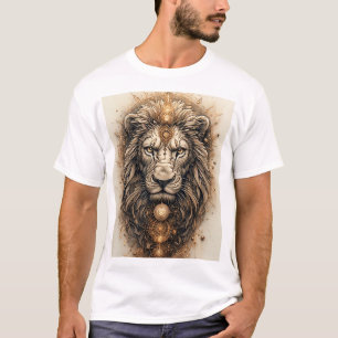 Artistic Lion with Golden Geometric  T-Shirt
