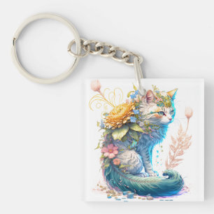 Artistic Majestic Kitty Cat Illustration Keychain