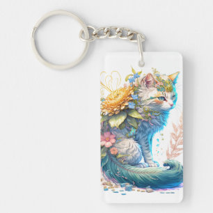 Artistic Majestic Kitty Cat Illustration Keychain