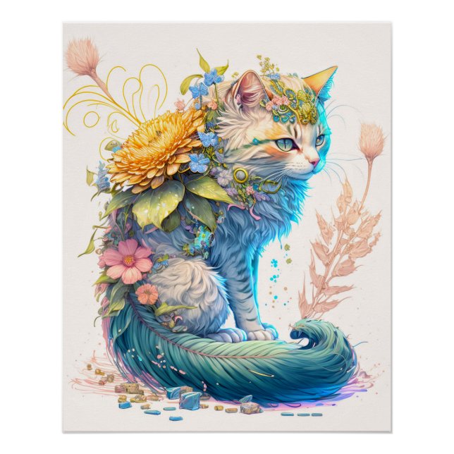 Artistic Majestic Kitty Cat Illustration Poster (Front)