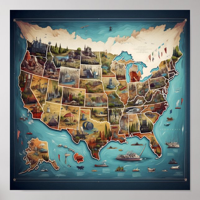 Artistic Map of the U.S.A. Poster (Front)