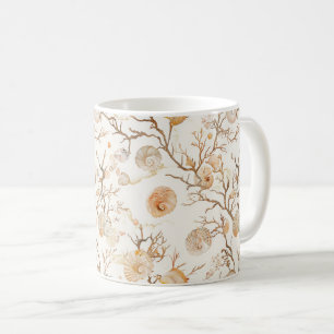 Artistic Marine Coral Seashell Terracotta Ivory Coffee Mug