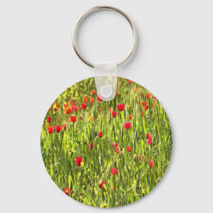 Artistic Meadow Poppy Landscape Keychain