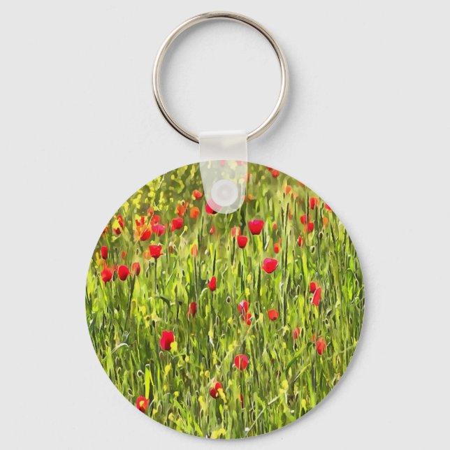 Artistic Meadow Poppy Landscape Keychain (Front)