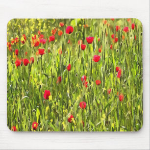 Artistic Meadow Poppy Landscape Mouse Pad