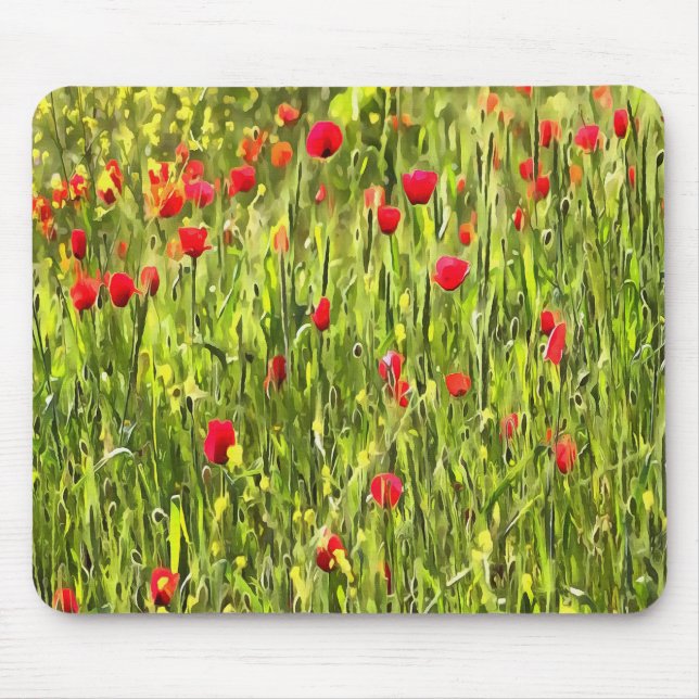 Artistic Meadow Poppy Landscape Mouse Pad (Front)