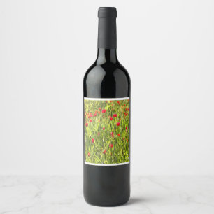 Artistic Meadow Poppy Landscape Wine Label