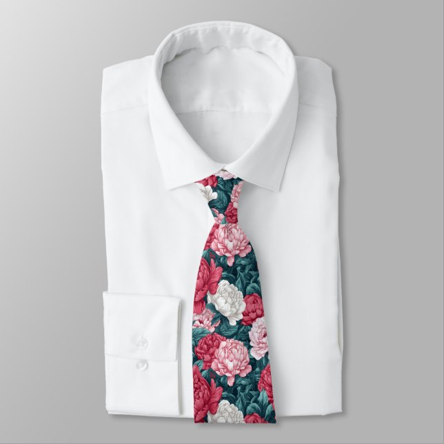 Artistic Mens Accessories Peonies Floral Tie (Tied)