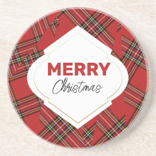 Artistic Merry Christmas Red Plaid Coaster