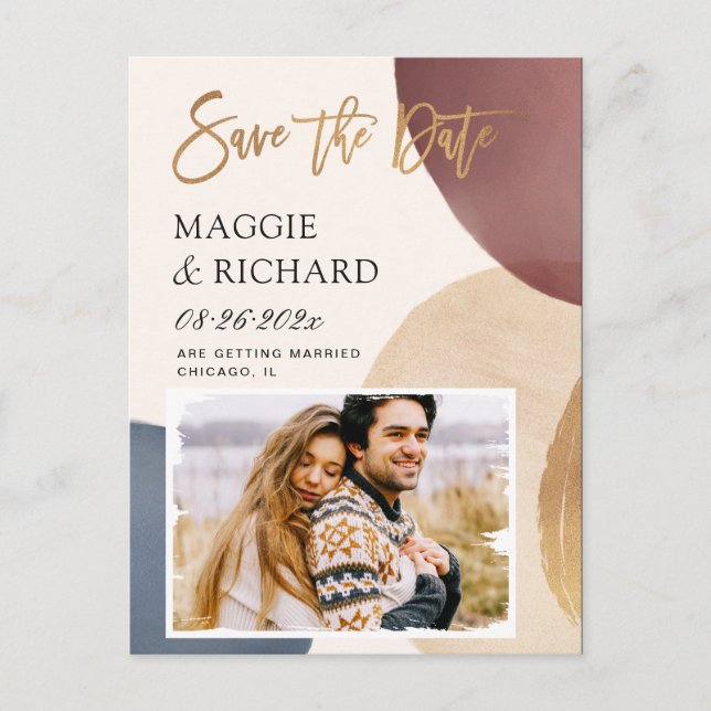 Artistic Modern Abstract Save the Date Postcard (Front)