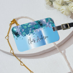 Artistic Modern Glam Green Purple Blue Metallic Luggage Tag