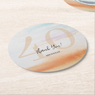 Artistic Modern Rainbow Thank You Birthday Round Paper Coaster