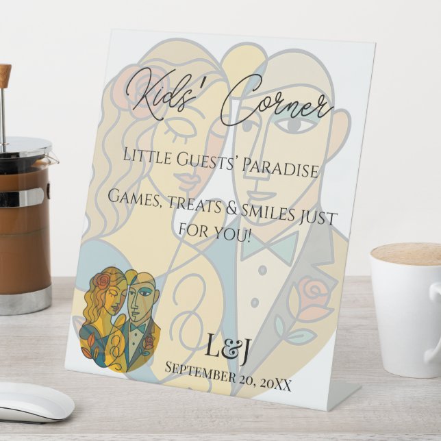 Artistic Modern Silhouette Wedding Kids’ Corner Pedestal Sign (In SItu)