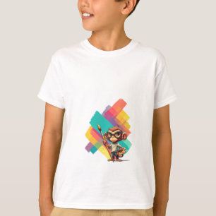 Artistic Monkey Painter with Colourful Brush Strok T-Shirt