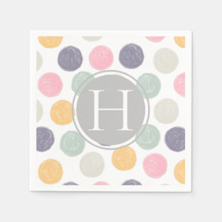 artistic monogram pastel polka dot brush stroke napkin