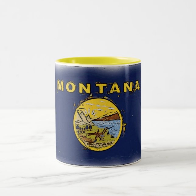 Artistic Montana state flag Two-Tone Coffee Mug (Center)