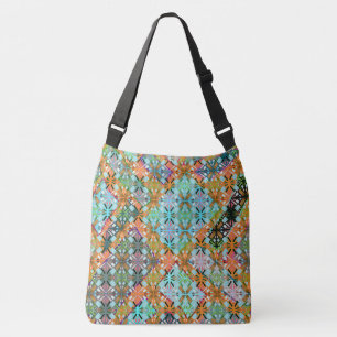 Artistic Multi Colour Green Diamond Pattern  Crossbody Bag