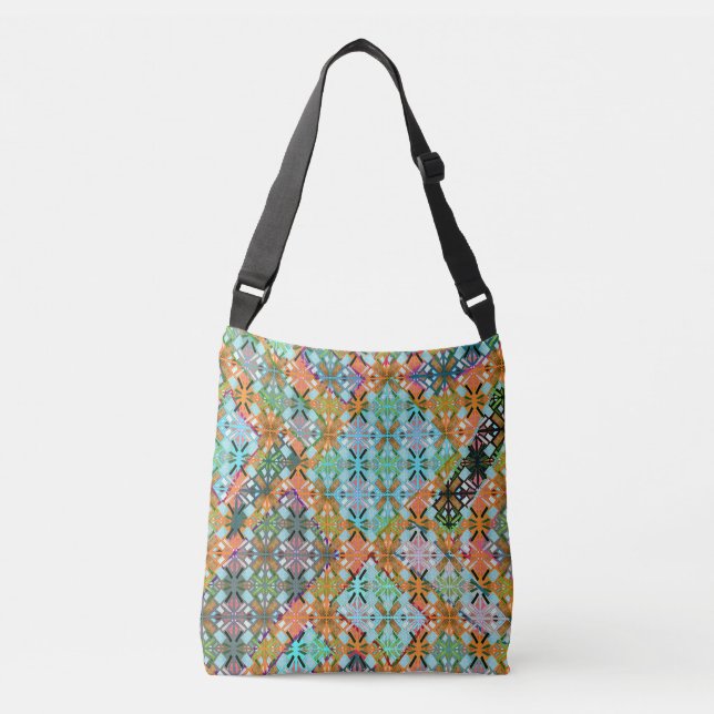 Artistic Multi Colour Green Diamond Pattern  Crossbody Bag (Front)