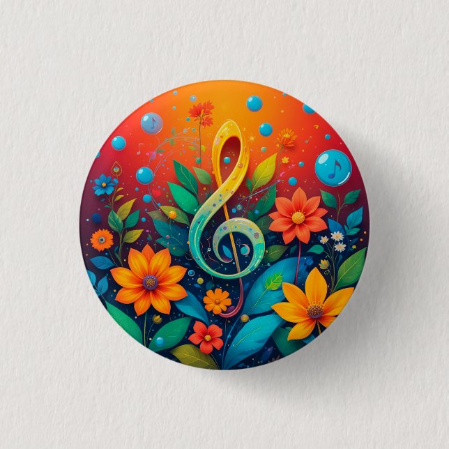 Artistic Musical Note Surrounded By Colourful Flow 1 Inch Round Button (Front)