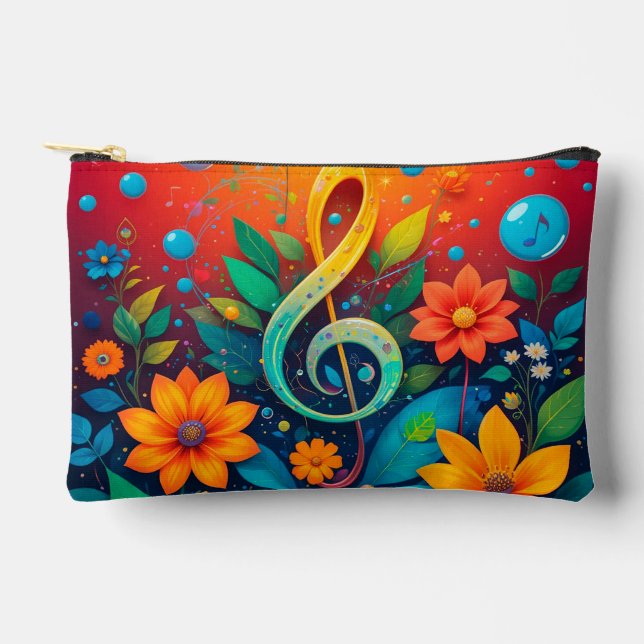 Artistic Musical Note Surrounded By Colourful Flow Accessory Pouch (Front)
