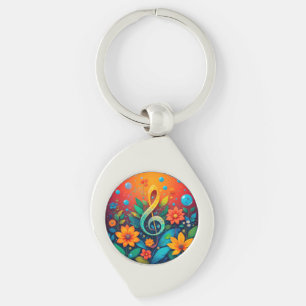 Artistic Musical Note Surrounded By Colourful Flow Keychain
