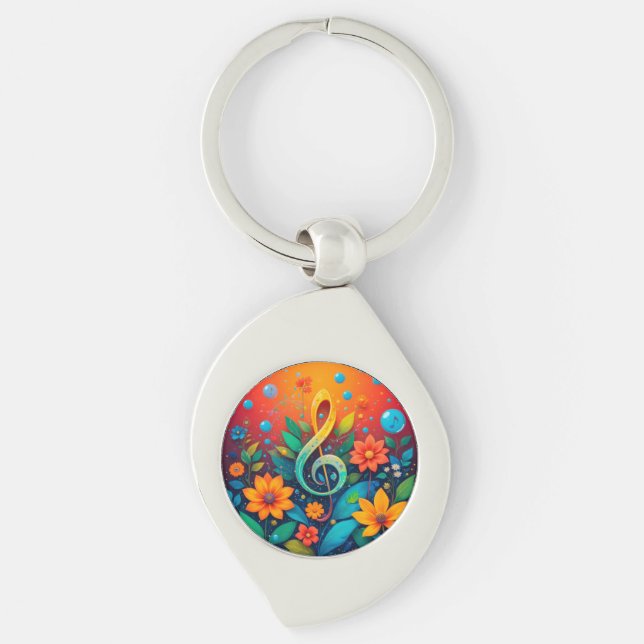 Artistic Musical Note Surrounded By Colourful Flow Keychain (Front)