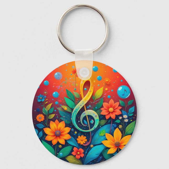Artistic Musical Note Surrounded By Colourful Flow Keychain (Front)