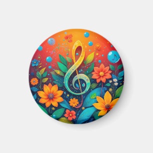 Artistic Musical Note Surrounded By Colourful Flow Magnet