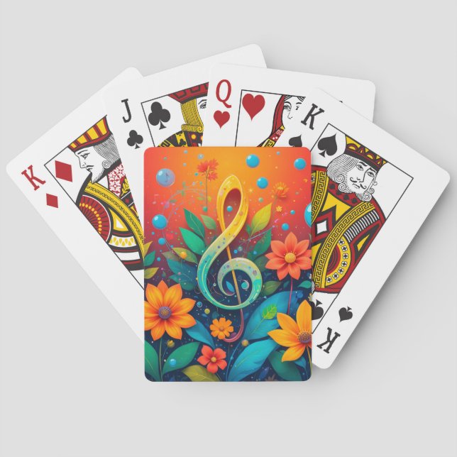 Artistic Musical Note Surrounded By Colourful Flow Playing Cards (Back)